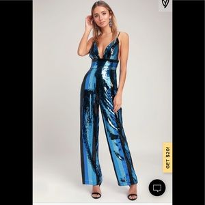 COPY - Wayf sequin blue stripe wide leg jumpsuit